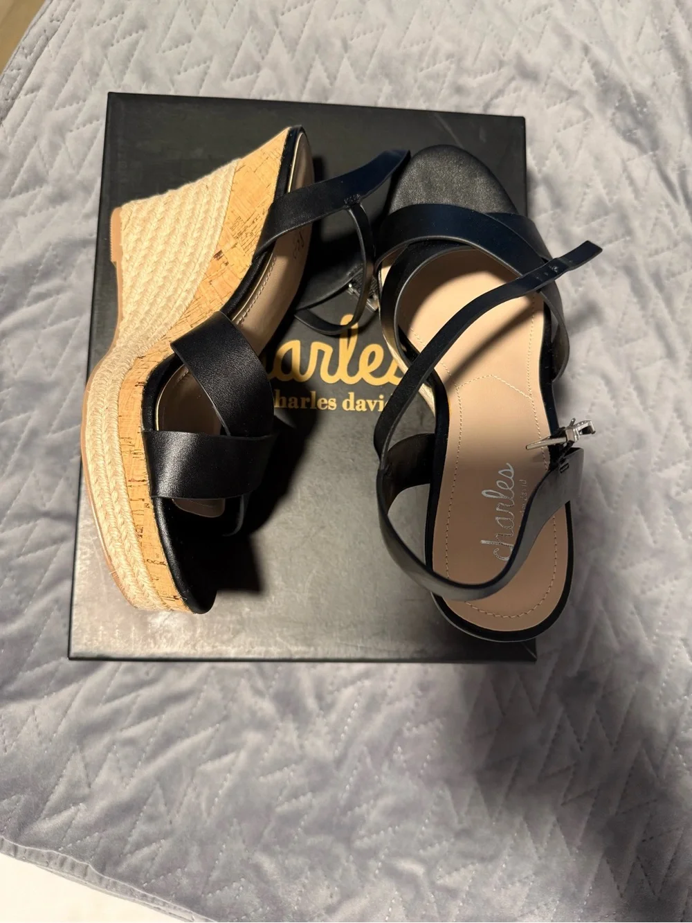 Charles by Charles David Lazaro Black Wedge Sandals Size 8 NWT/Never Worn